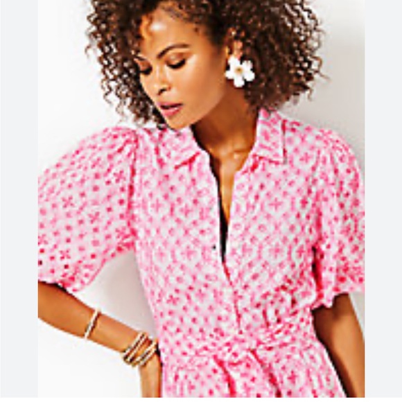 Lilly Pulitzer CARTLEY elbow sleeves eyelet shirtdress, 8 - Picture 2 of 10